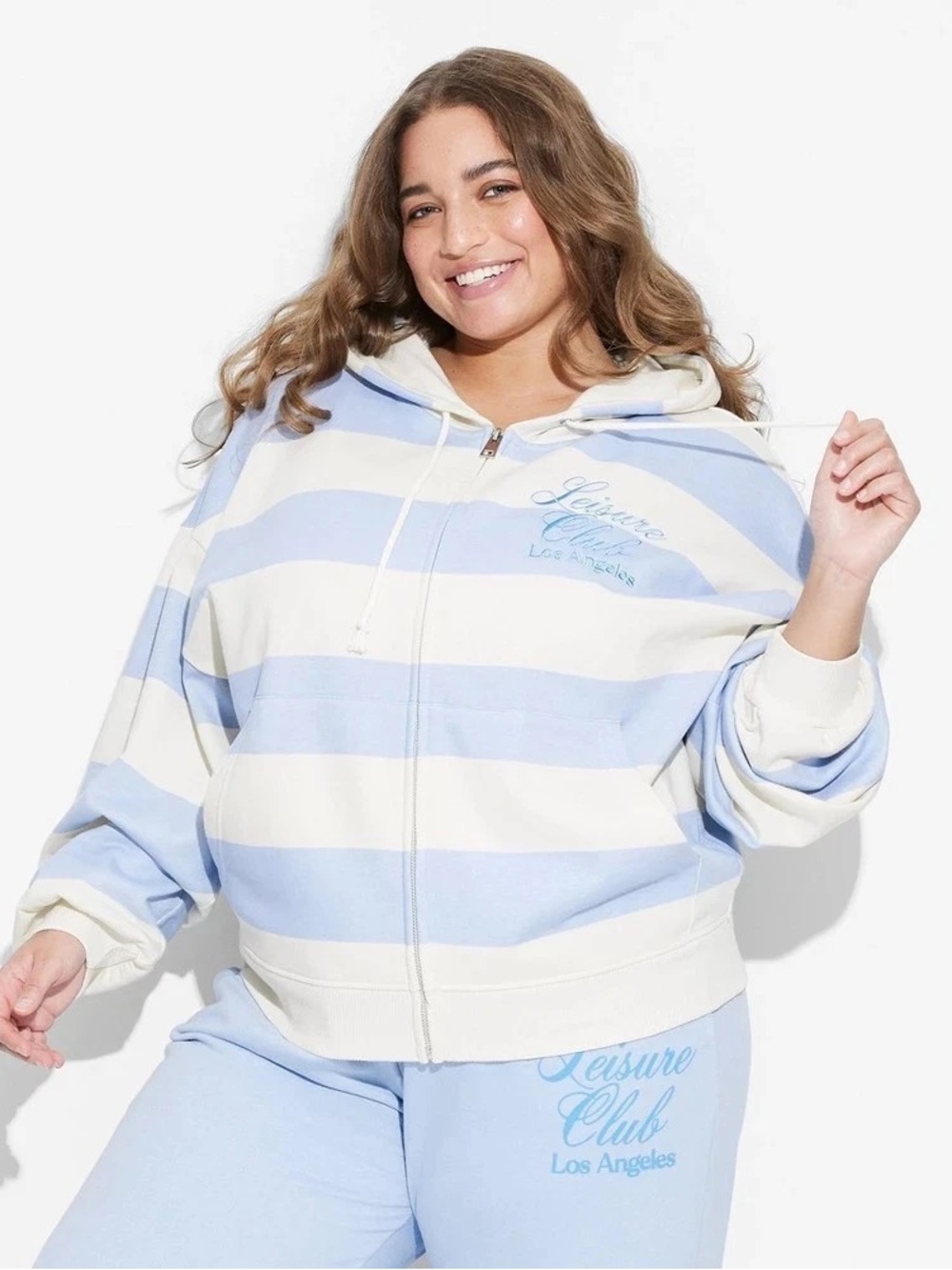 Target leisure club baby blue and white striped zip up hoodie